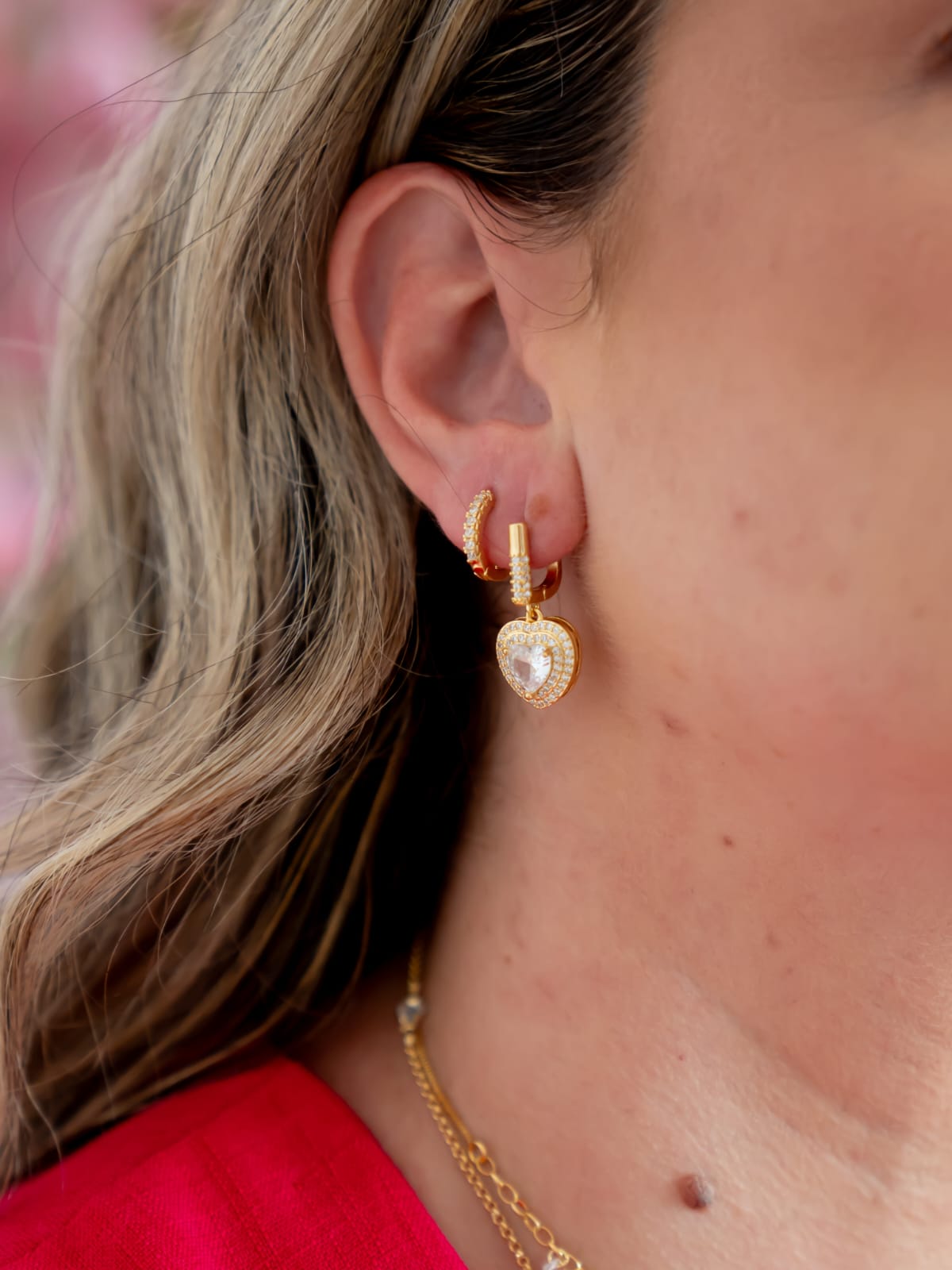 Brinco Argola com Coração de Zirconia Pendurado
