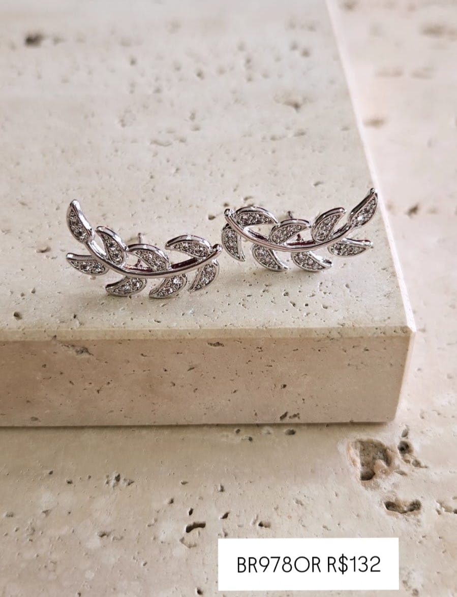 Brinco Ear Cuff Folhas com Zirconia
