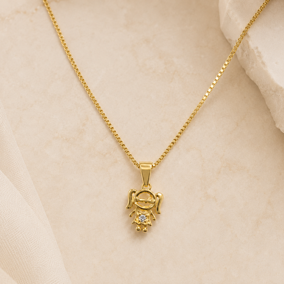 Colar Menina com 1 Zircônia Banhado a Ouro 18k com Zircônia - 40 cm + 4 cm(Alongador)