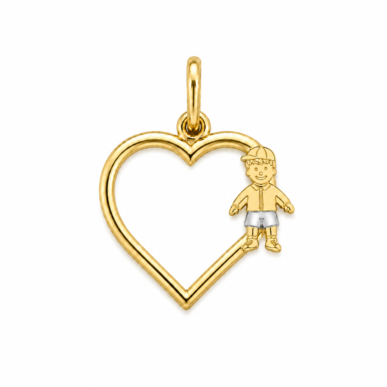 Pingente Coração Vazado com 1 Menino Banhado a ouro 18k - 1,5 cm