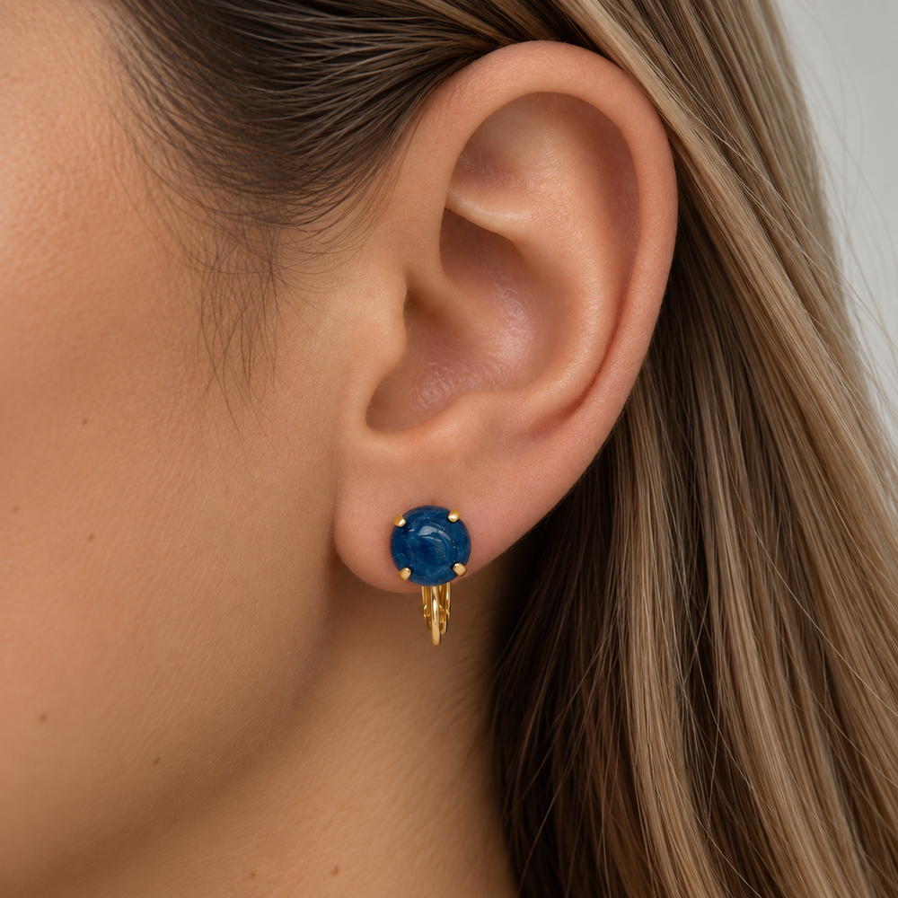 Brinco de Pressão Azul Banhado a Ouro 18k - 2 cm