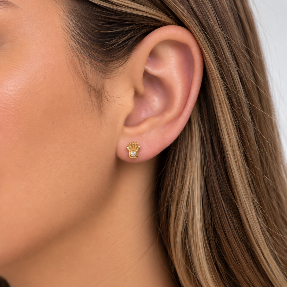 Brinco Mão com Pedra Central Banhado a Ouro 18k com Zircônia - 7 mm