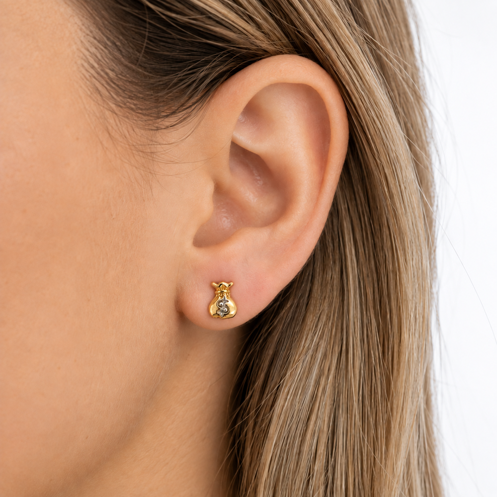Brinco Saco de Dinheiro Banhado a Ouro 18k - 6 mm