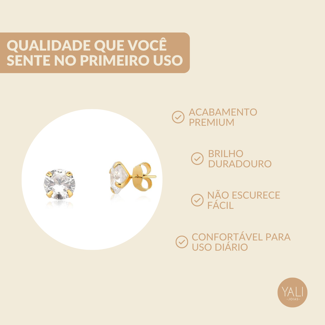Brinco Ponto de Luz Banhado a Ouro 18K Zircônia - 10mm