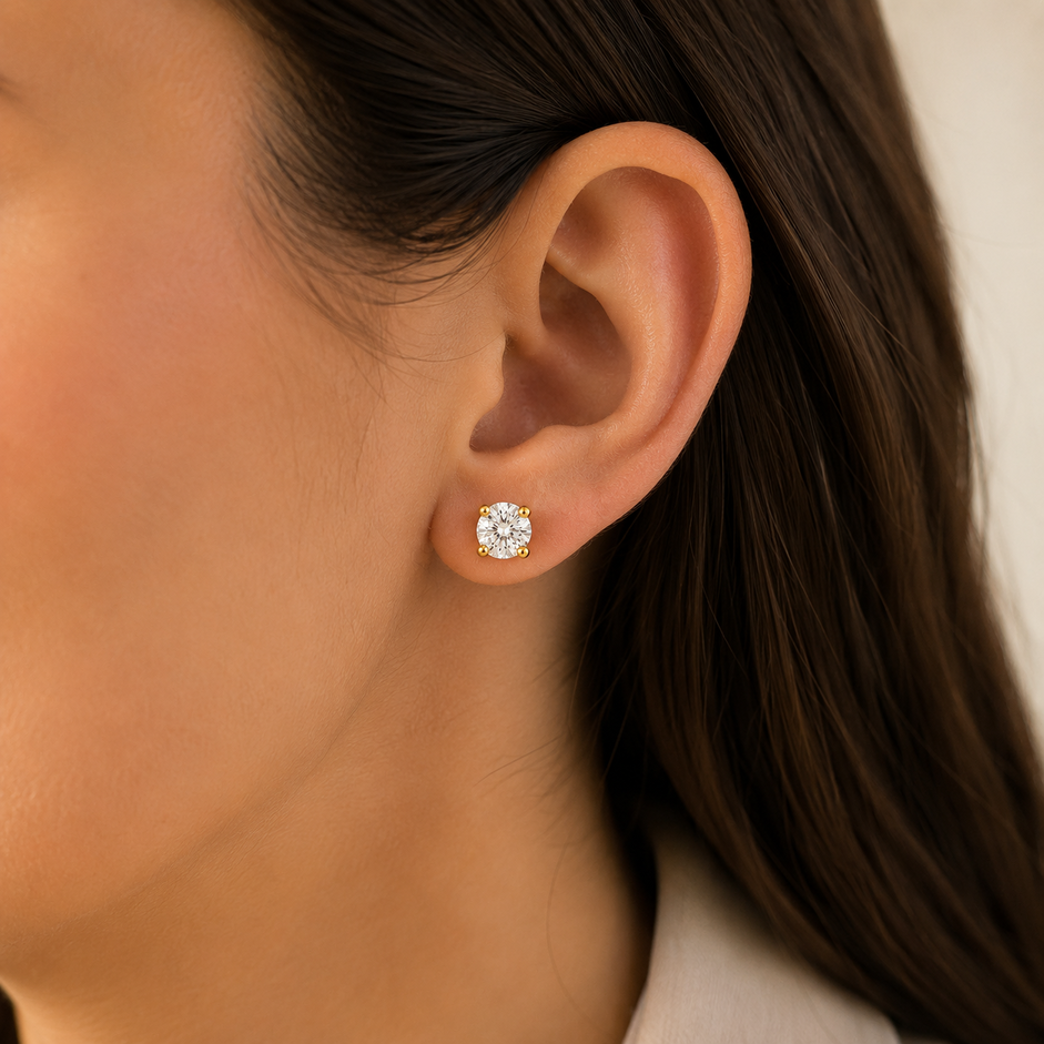 Brinco Ponto de Luz Banhado a Ouro 18K Zircônia - 10mm
