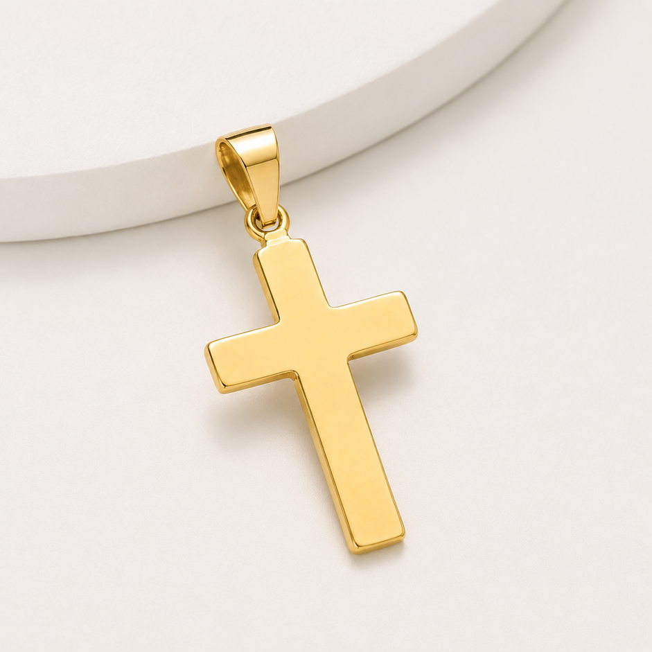 Pingente Crucifixo Liso Banhado a Ouro 18k - 2,8 cm