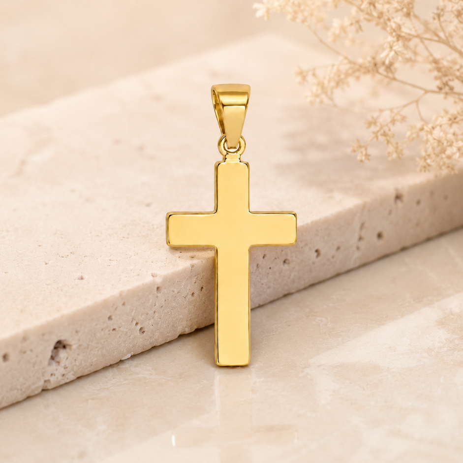 Pingente Crucifixo Liso Banhado a Ouro 18k - 2,8 cm