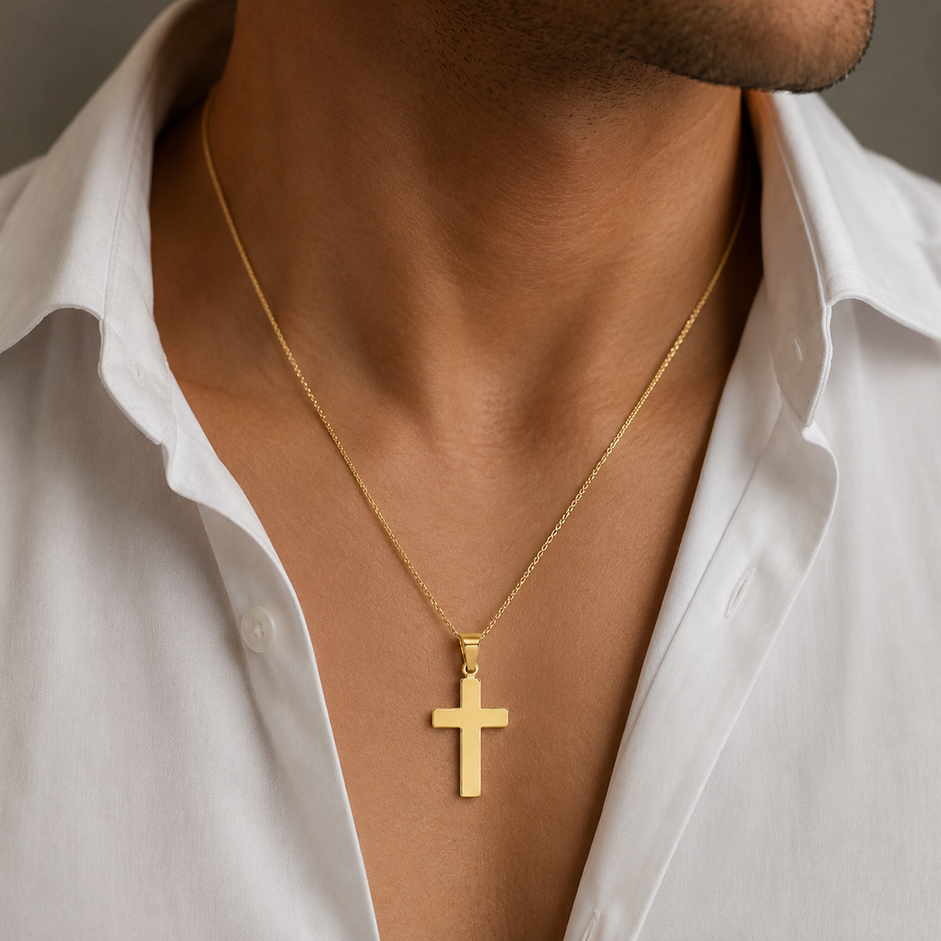 Pingente Crucifixo Liso Banhado a Ouro 18k - 2,8 cm