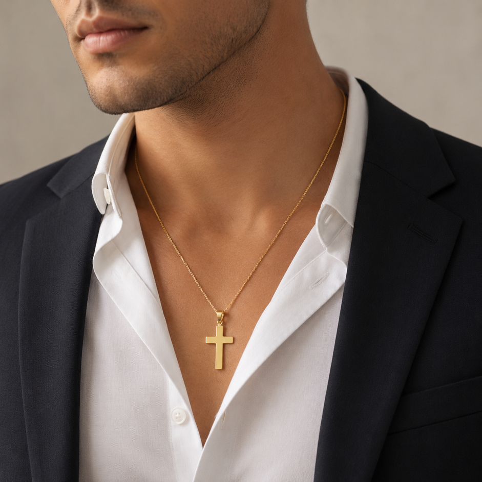 Pingente Crucifixo Liso Banhado a Ouro 18k - 2,8 cm