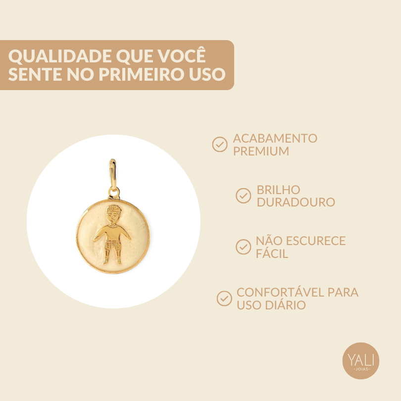 Pingente 1 Menino Banhado a Ouro 18k com Medalha de Madrepérola
