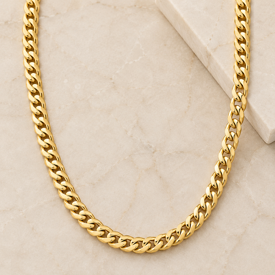 Corrente Elo 1x1 (7mm) Banhada a Ouro 18k - 60 cm