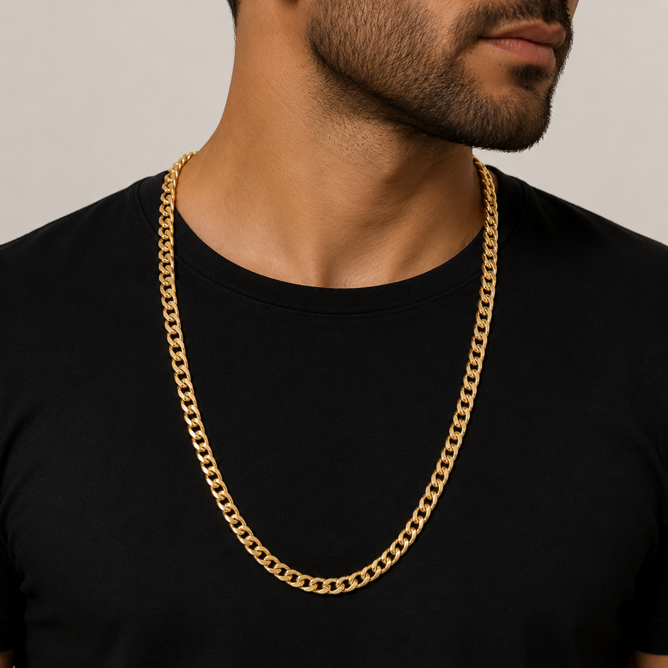 Corrente Elo 1x1 (7mm) Banhada a Ouro 18k - 60 cm