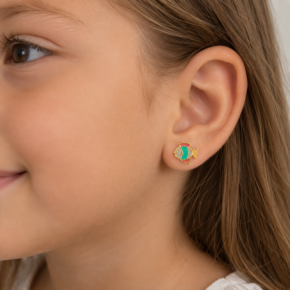 Brinco Infantil Banhado a Ouro 18k com Zircônia - 1 cm