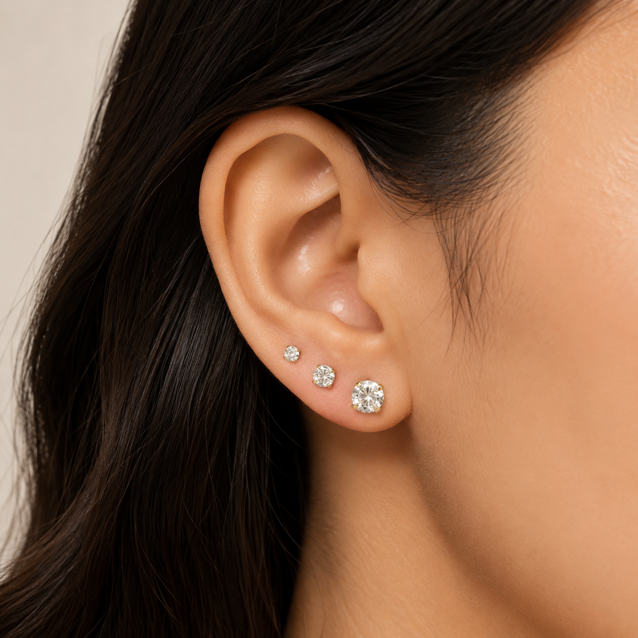 Trio de Brincos Ponto de Luz Banhado a Ouro 18k com Zircônias - 6 mm