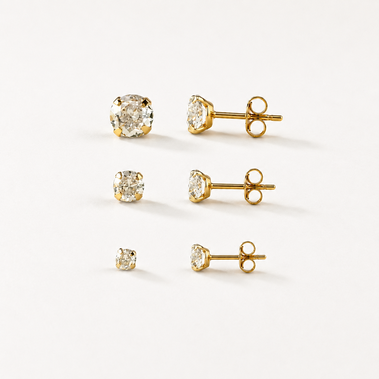 Trio de Brincos Ponto de Luz Banhado a Ouro 18k com Zircônias - 6 mm