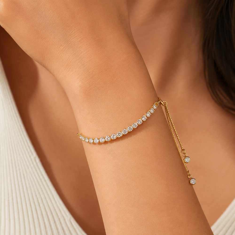 Pulseira Riviera Gravatinha Banhada a Ouro 18k com Zircônias