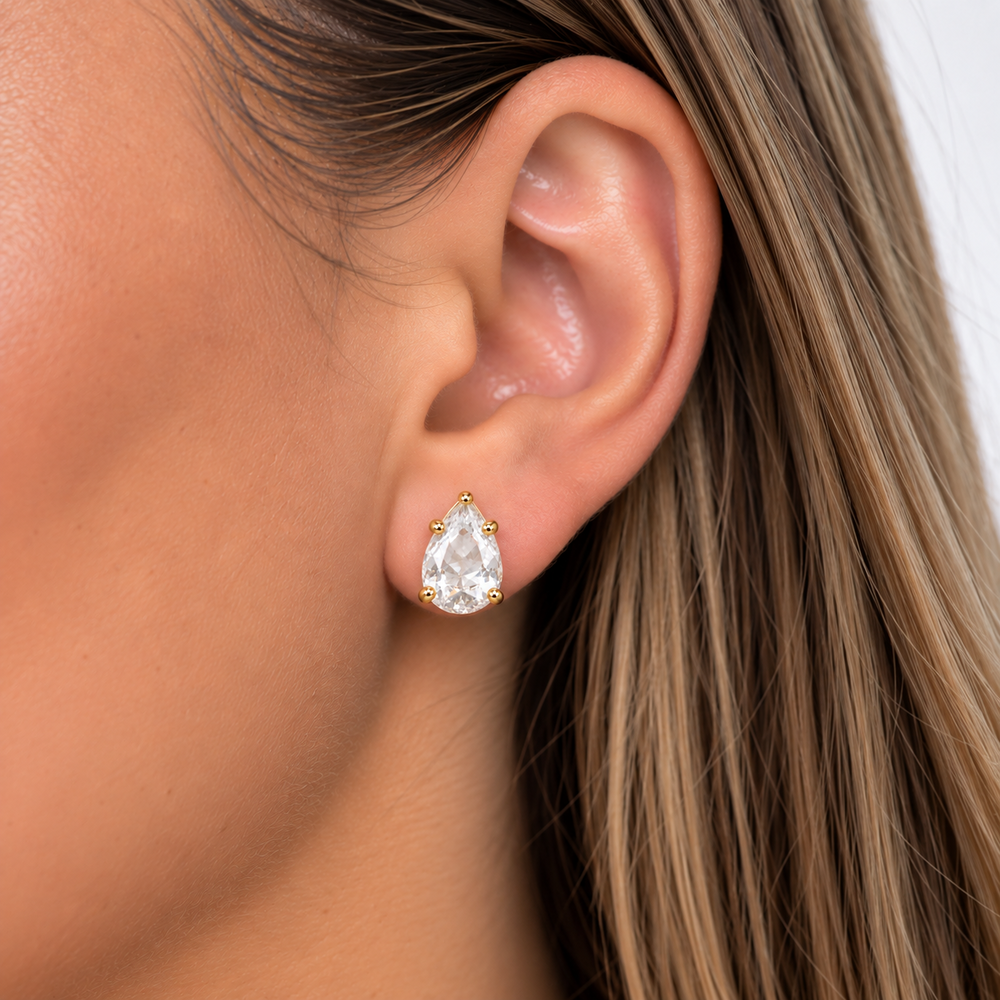 Brinco Gota Ponto de Luz Banhado a Ouro 18k com Zircônia - 1 cm