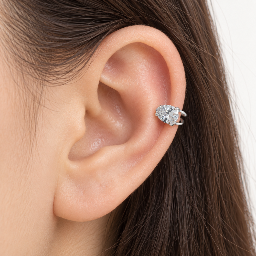 Brinco Piercing Fake Cartilagem Gota Ponto de Luz Prata 925 com Zircônia - 1,5 cm