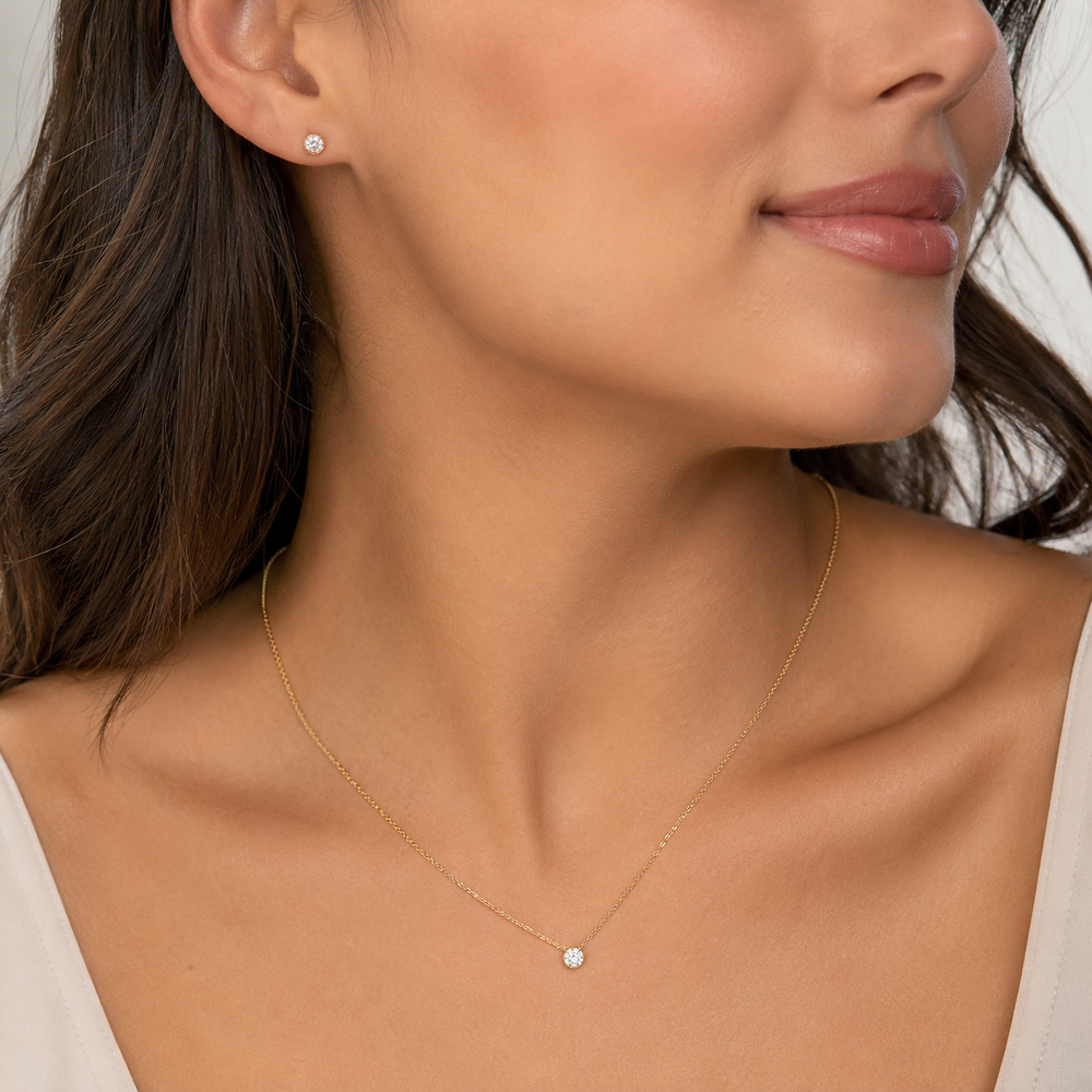 Conjunto Ponto de Luz Redondo Banhado a Ouro 18k com Zircônias - 4 mm