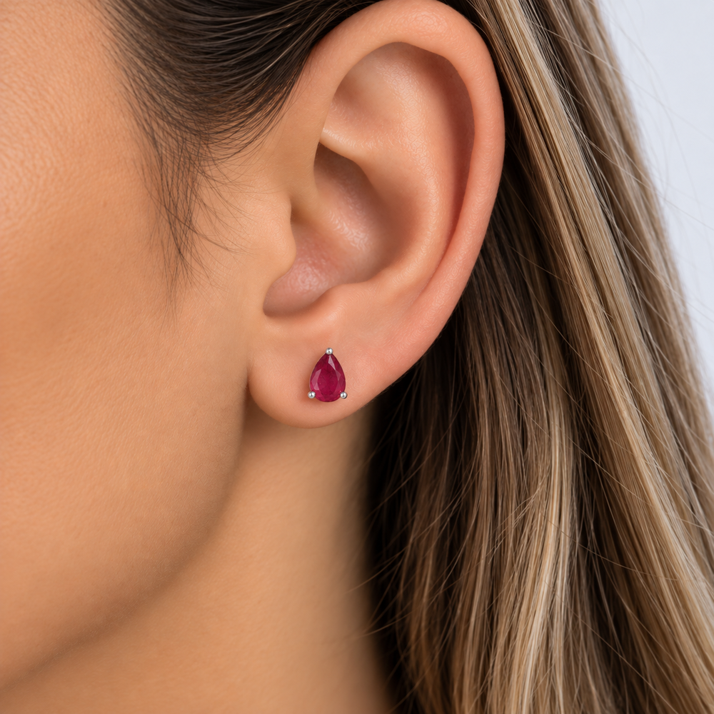 Brinco Gota Ponto de Luz Vermelho Prata 925 com Zircônias - 7 mm