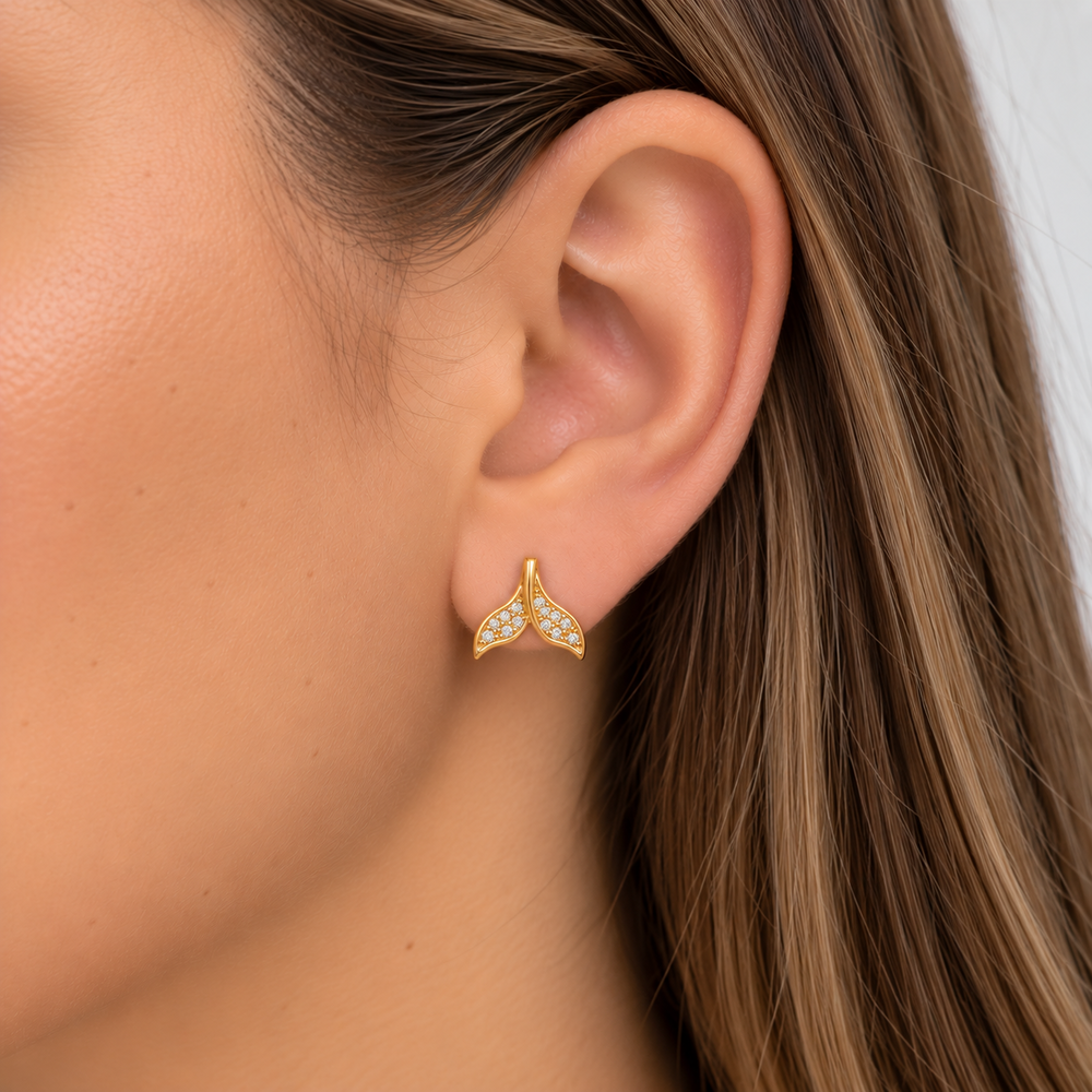 Brinco Rabo de Sereia Cravejado Banhado a Ouro 18k com Zircônias - 8 mm