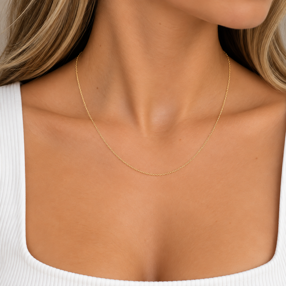 Corrente Mini Elo Português Banhado a Ouro 18k - 45 cm
