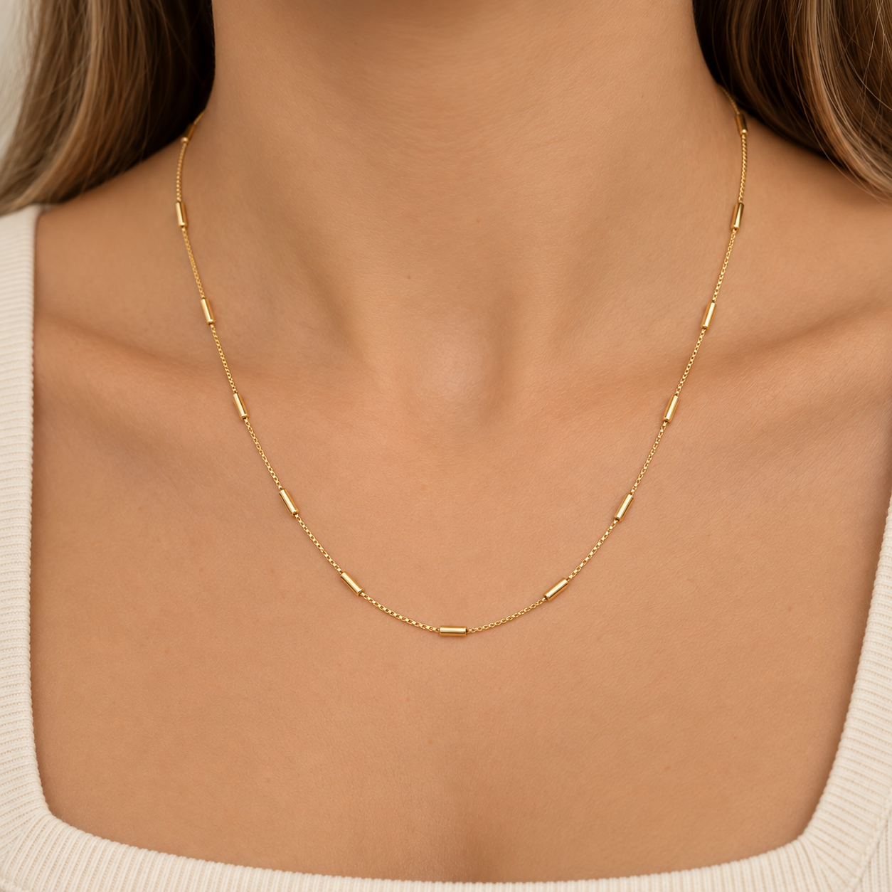 Corrente Veneziana Tubinhos Banhada a Ouro 18k - 45 cm