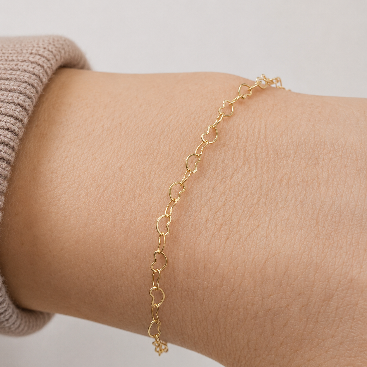 Pulseira Elo Coração Banhada a Ouro 18k - 16 cm + 4 cm (Alongador)