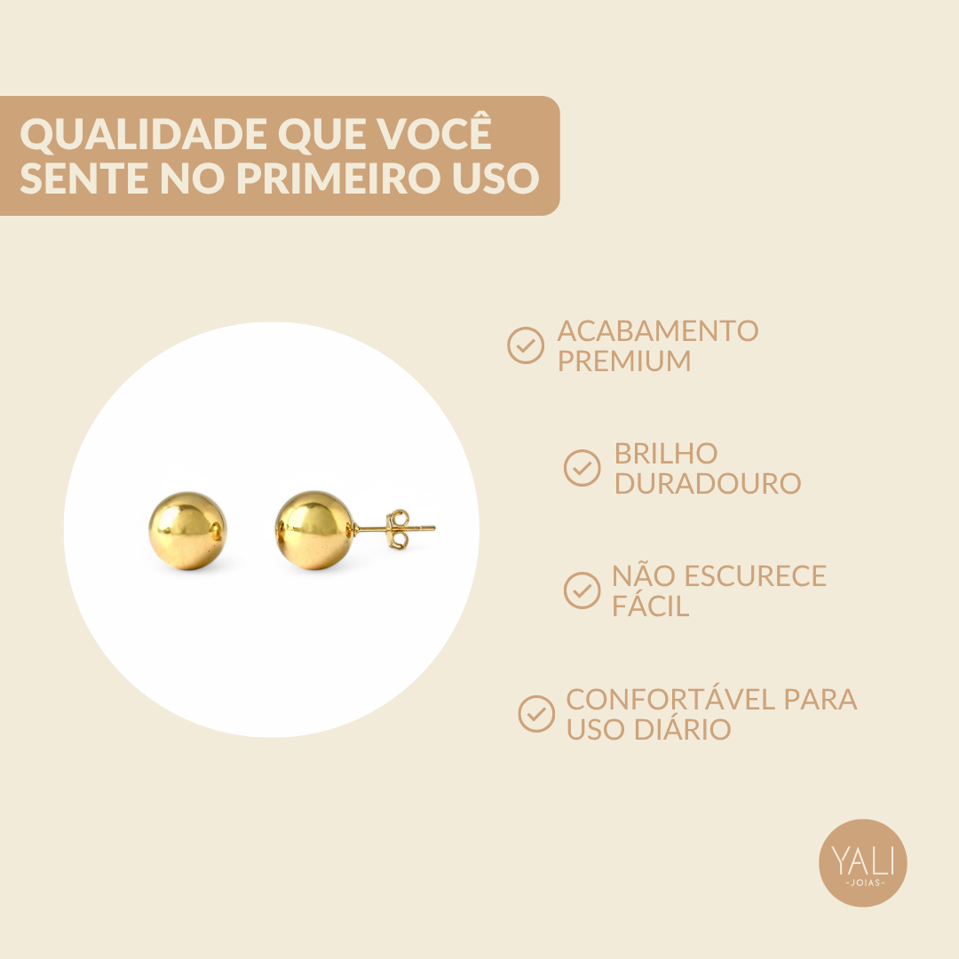 Brinco Bola Lisa Banhado a Ouro 18k - 12mm