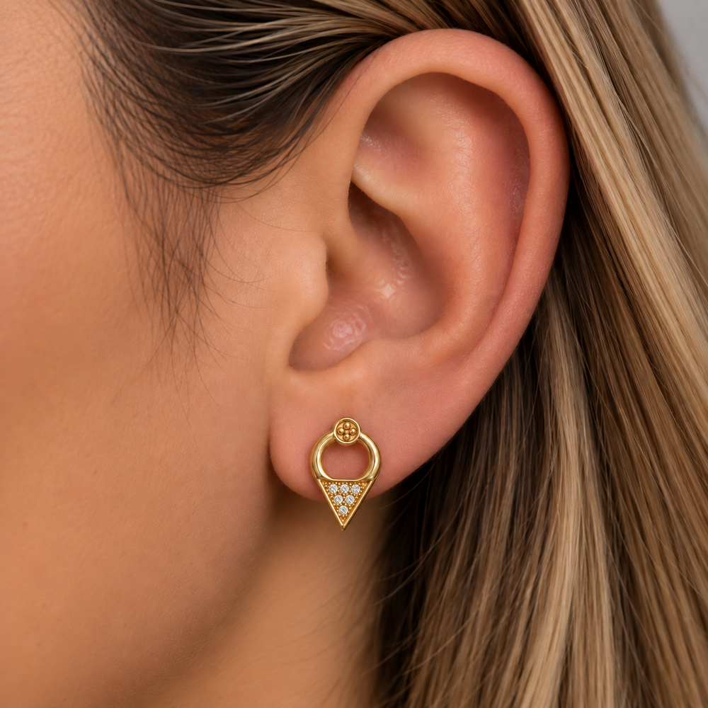 Brinco Estilo Gota com Detalhes em Pedra Banhado a Ouro 18k com Zircônias - 1,4 cm