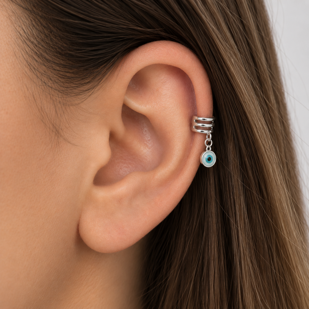 Brinco Piercing Fake Cartilagem Olho Grego Prata 925 - 8 mm