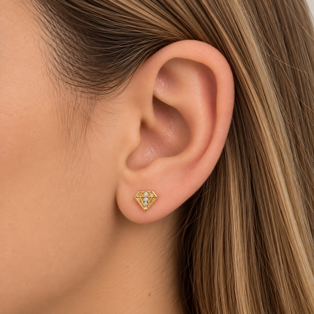 Brinco Diamante com Pedras Banhado a Ouro 18k com Zircônias - 7 mm
