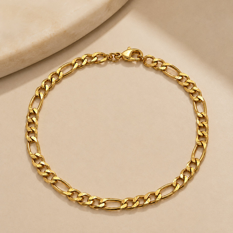 Pulseira Masculina Elo 3 em 1 (5mm) Banhada a ouro 18k - 22cm
