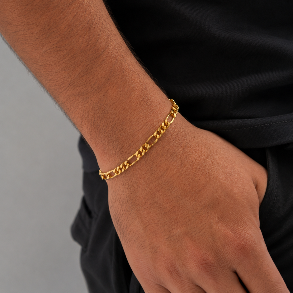 Pulseira Masculina Elo 3 em 1 (5mm) Banhada a ouro 18k - 22cm
