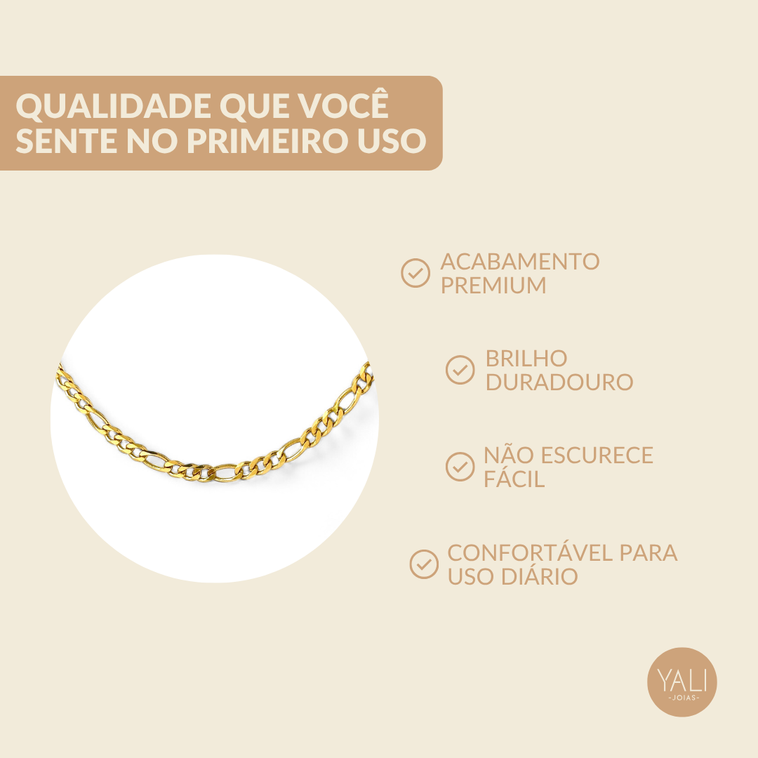 Corrente Masculina Elo 3 em 1 Banhada a Ouro 18k - 60cm