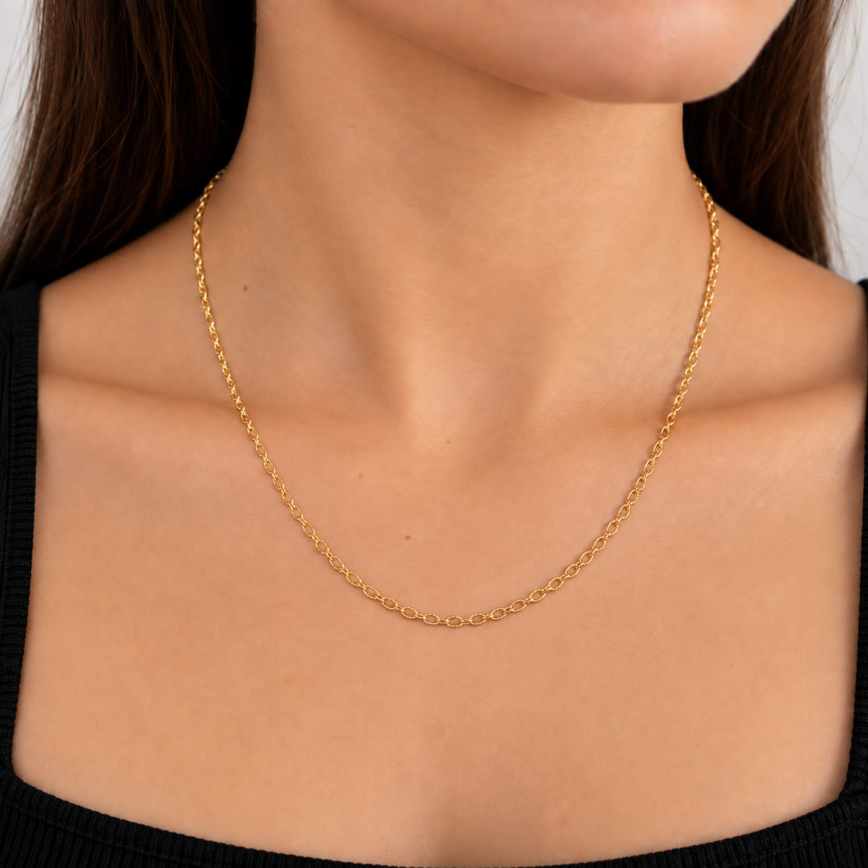 Corrente Elo 1 em 1 Trabalhado Banhado a Ouro 18k - 40 cm