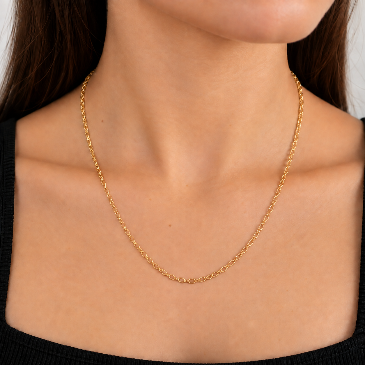 Corrente Elo 1 em 1 Trabalhado Banhado a Ouro 18k - 45 cm