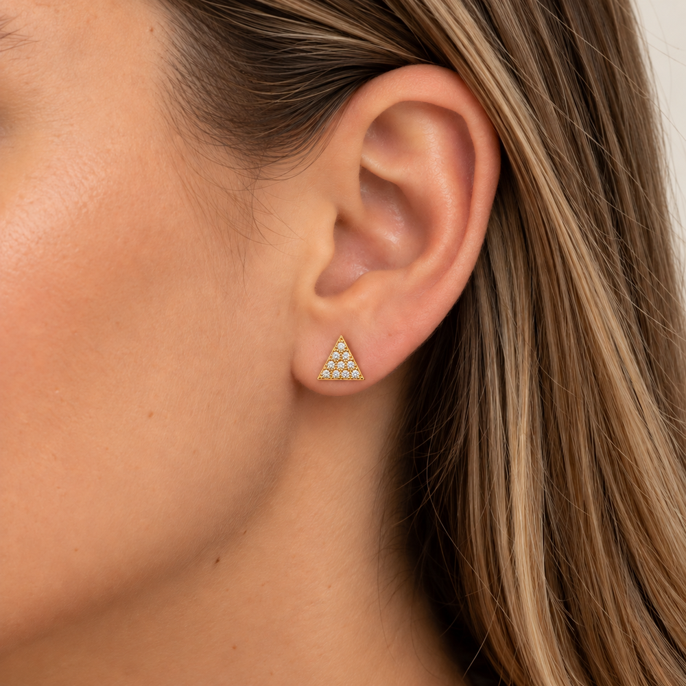 Brinco Triangulo Cravejado Banhado a Ouro 18k com Zircônias - 6 mm