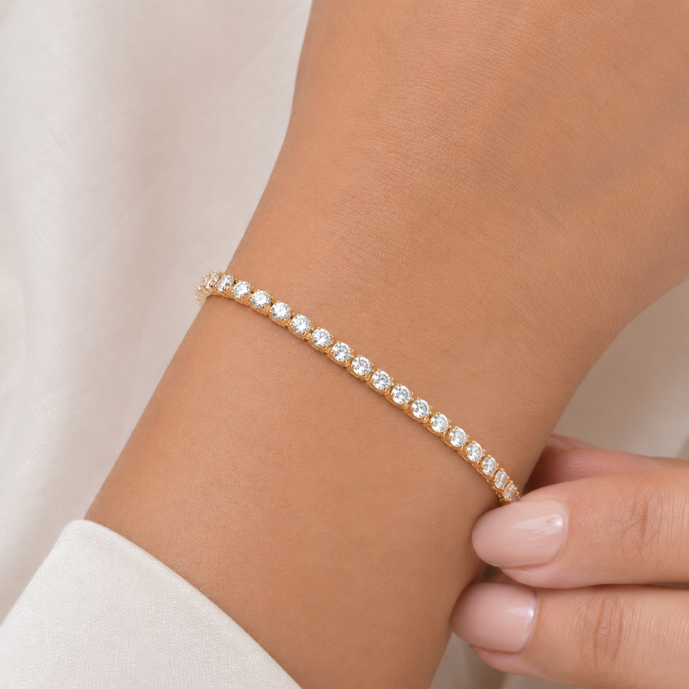 Pulseira Riviera 3mm Banhada a Ouro 18k com Zircônias - 16 cm + 4 cm (Alongador)