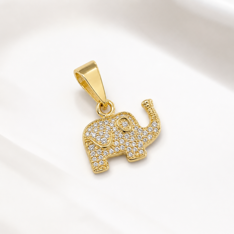 Pingente Elefante Cravejado Banhado a Ouro 18k com Zircônias - 1 cm