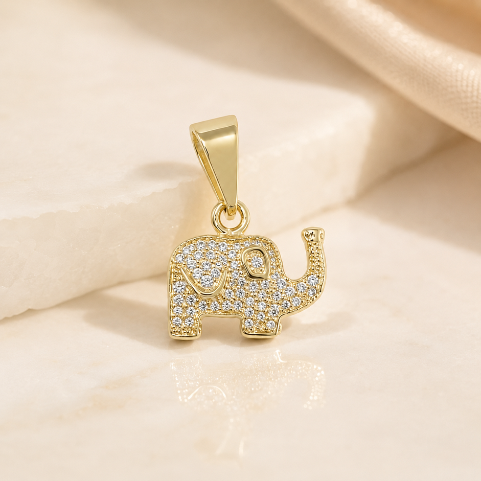 Pingente Elefante Cravejado Banhado a Ouro 18k com Zircônias - 1 cm