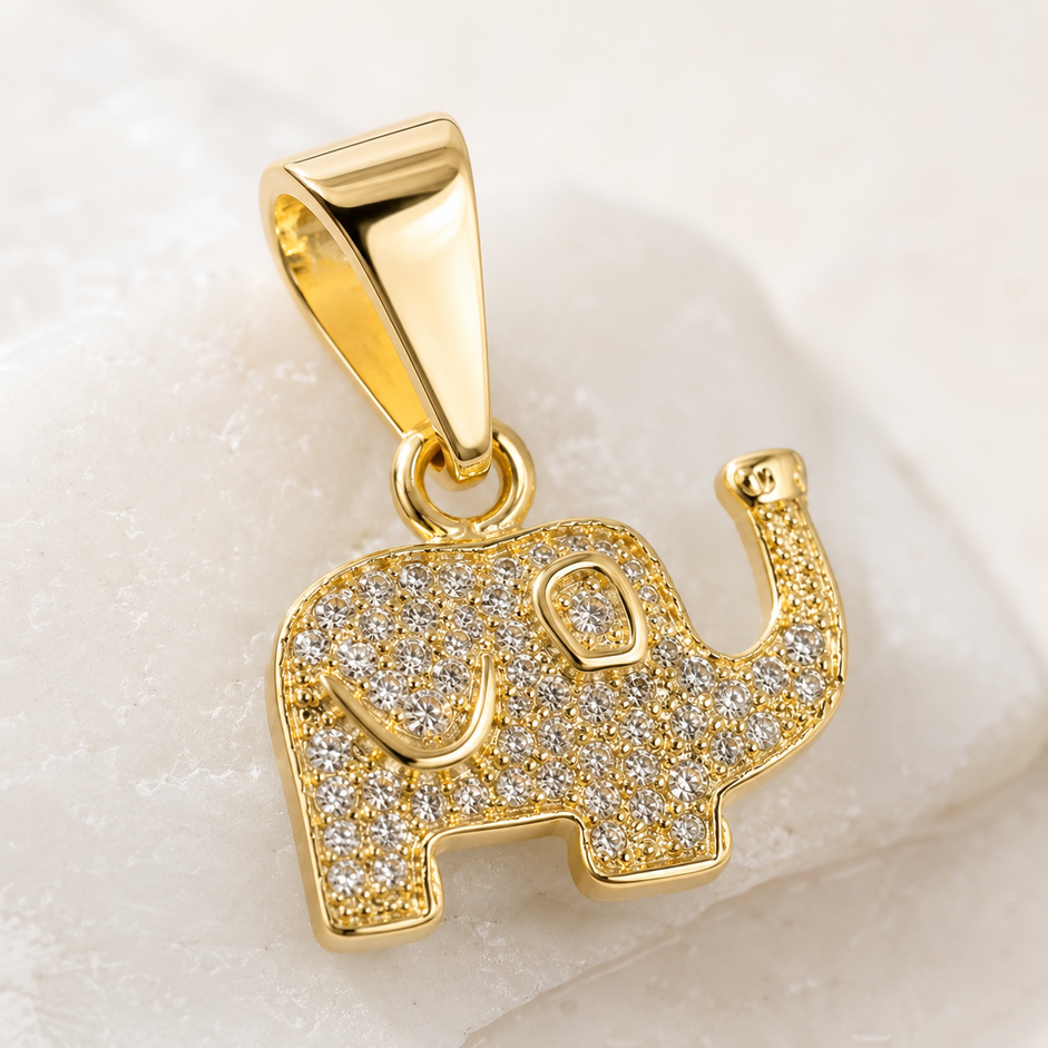 Pingente Elefante Cravejado Banhado a Ouro 18k com Zircônias - 1 cm