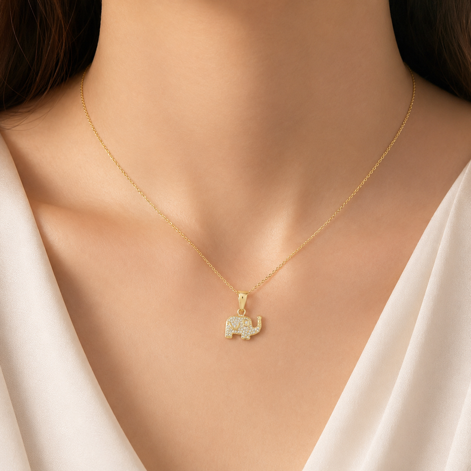 Pingente Elefante Cravejado Banhado a Ouro 18k com Zircônias - 1 cm