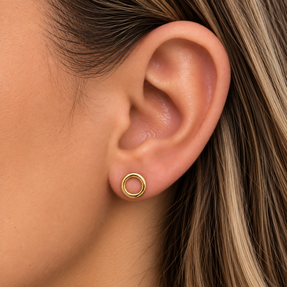 Brinco Circulo Vazado Liso Banhado a Ouro 18k - 9 mm