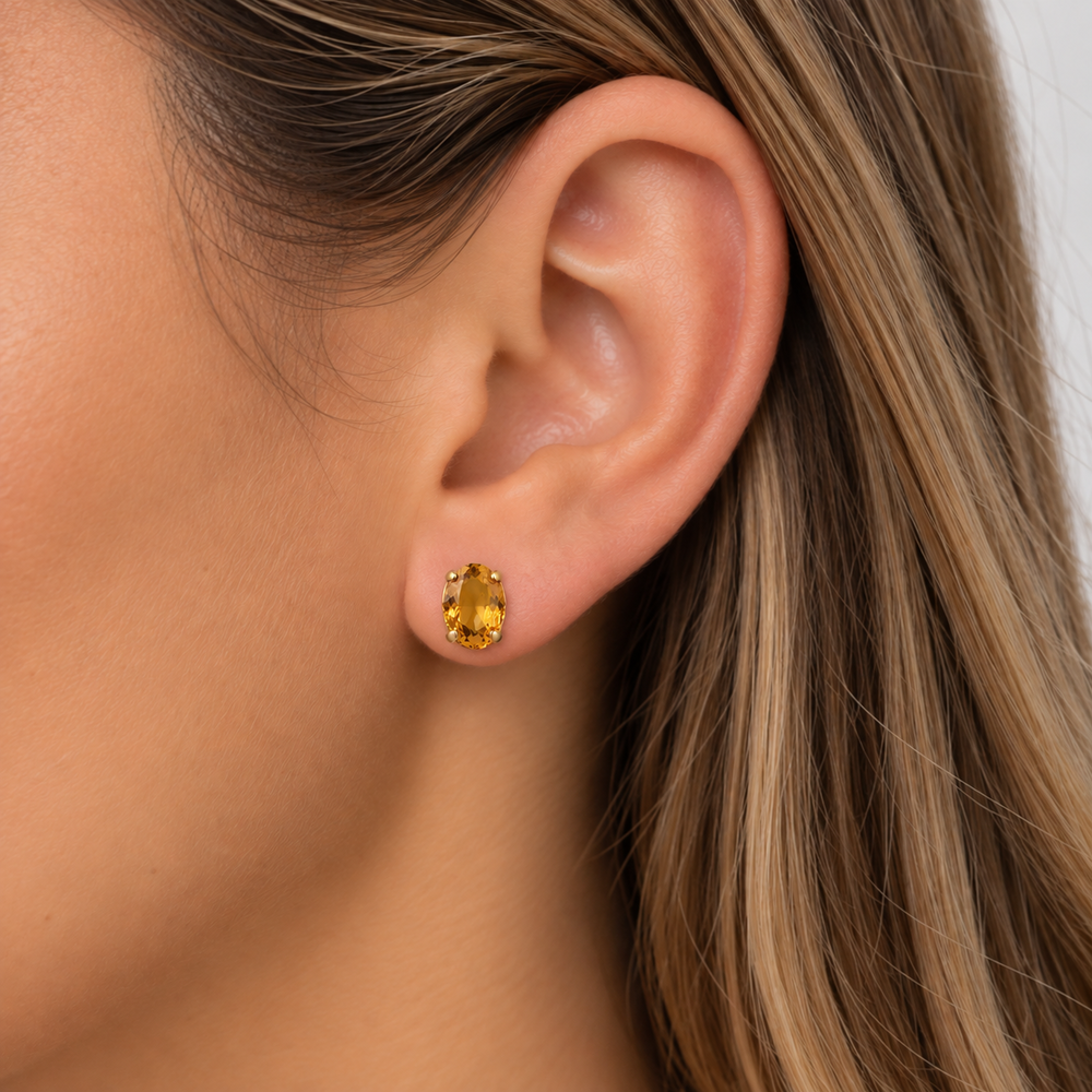 Brinco Oval Ponto de Luz Citrino Banhado a Ouro 18k com Zircônia - 8 mm