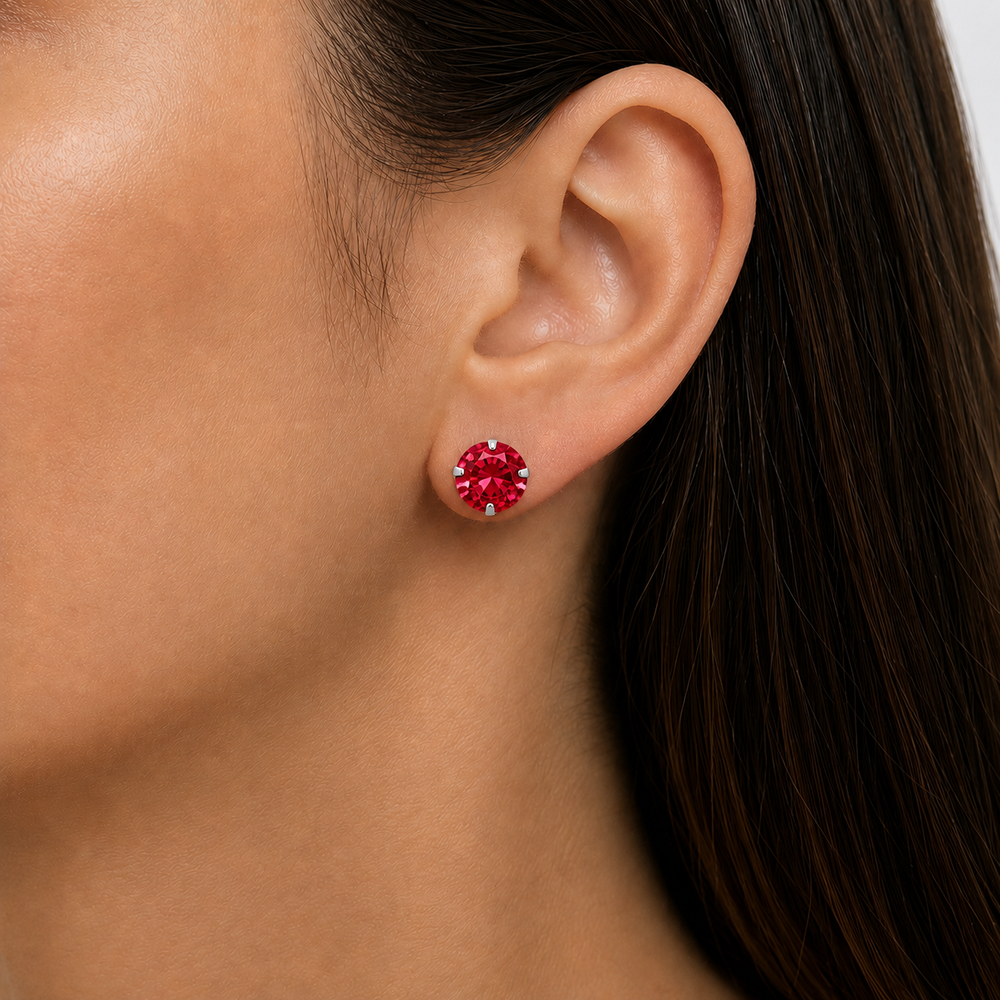 Brinco Ponto de Luz Vermelho Prata 925 com Zircônia - 8 mm
