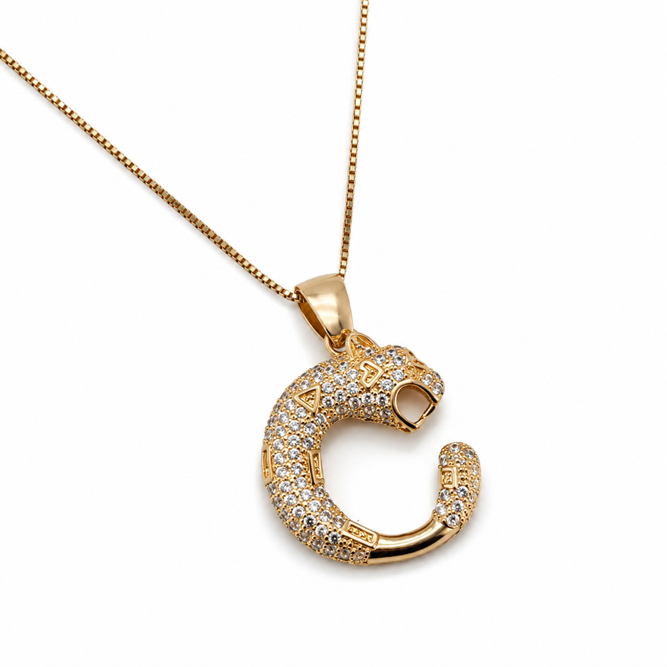 Colar Onça Cravejada Banhada a Ouro 18k com Zircônias - 40 cm + 4 cm (Alongador)