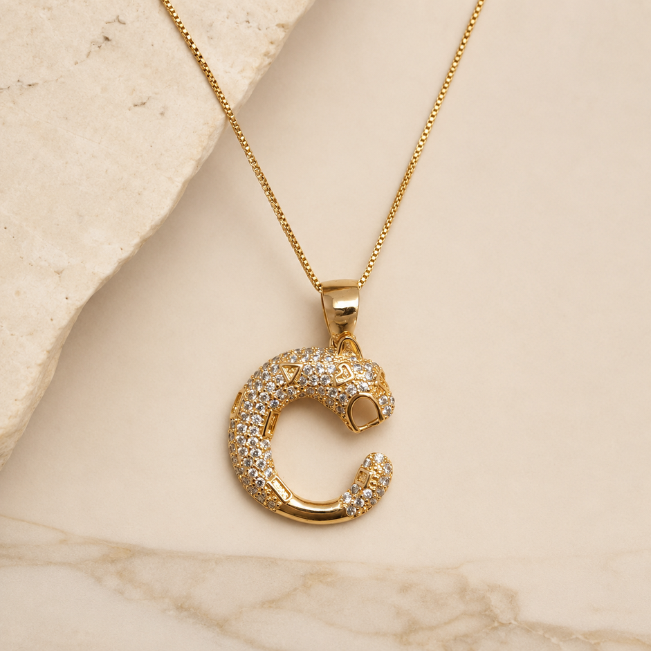 Colar Onça Cravejada Banhada a Ouro 18k com Zircônias - 40 cm + 4 cm (Alongador)