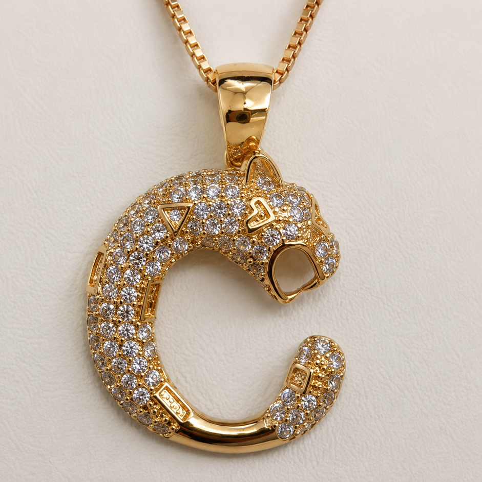 Colar Onça Cravejada Banhada a Ouro 18k com Zircônias - 40 cm + 4 cm (Alongador)