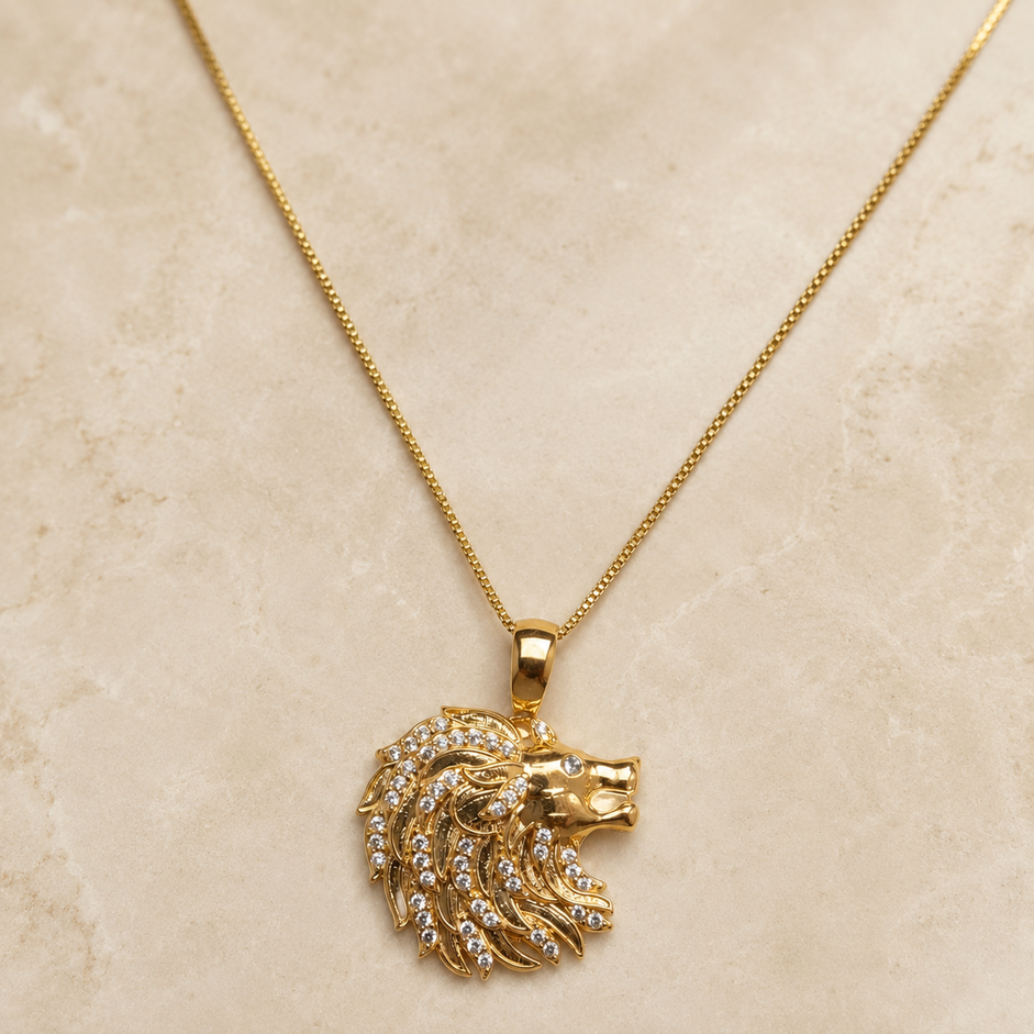Colar Leão com Pedras Banhado a Ouro 18k com Zircônias - 40 cm + 4 cm (Alongador)